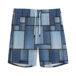 Patchwork Denim Jeans Pattern Print Men's Sports Shorts