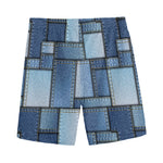 Patchwork Denim Jeans Pattern Print Men's Sports Shorts