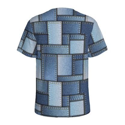Patchwork Denim Jeans Pattern Print Men's Sports T-Shirt