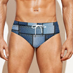 Patchwork Denim Jeans Pattern Print Men's Swim Briefs