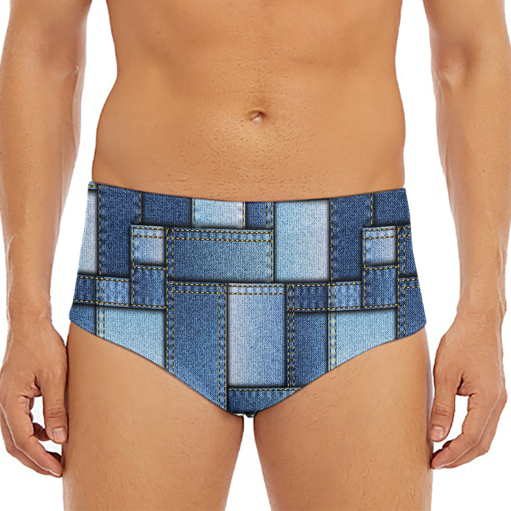 Patchwork Denim Jeans Pattern Print Men's Triangle Swim Briefs