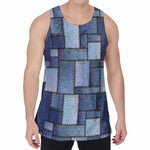 Patchwork Denim Jeans Pattern Print Men's Velvet Tank Top