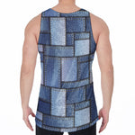 Patchwork Denim Jeans Pattern Print Men's Velvet Tank Top