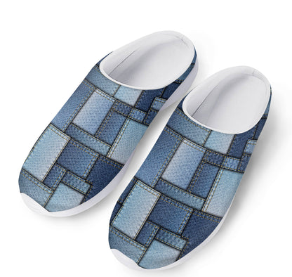 Patchwork Denim Jeans Pattern Print Mesh Casual Shoes