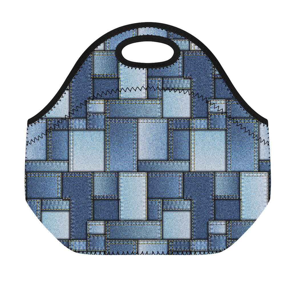 Patchwork Denim Jeans Pattern Print Neoprene Lunch Bag