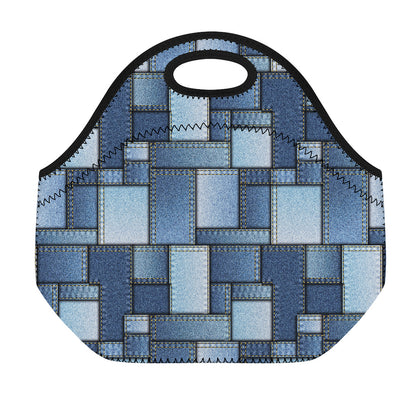 Patchwork Denim Jeans Pattern Print Neoprene Lunch Bag