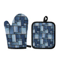 Patchwork Denim Jeans Pattern Print Oven Mitt And Pot Holder Set
