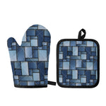 Patchwork Denim Jeans Pattern Print Oven Mitt And Pot Holder Set