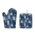 Patchwork Denim Jeans Pattern Print Oven Mitt And Pot Holder Set