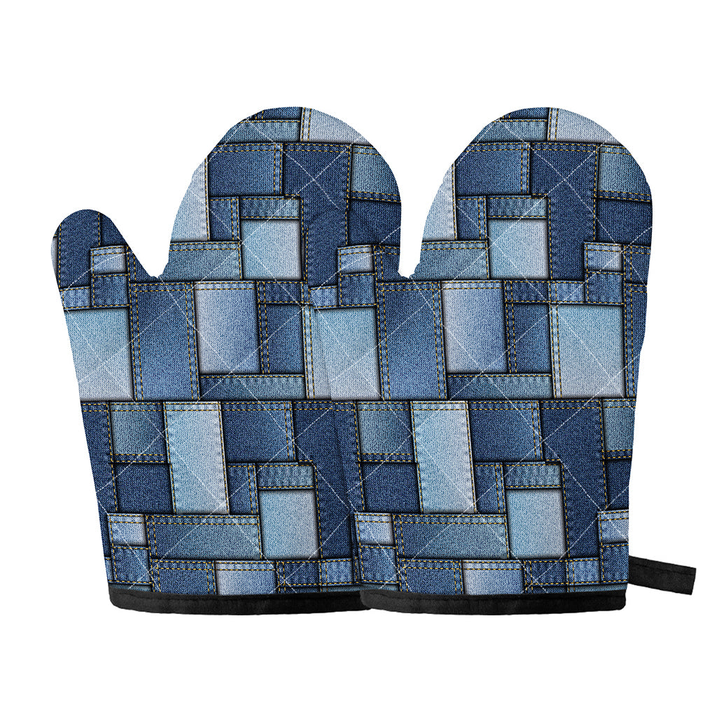 Patchwork Denim Jeans Pattern Print Oven Mitts