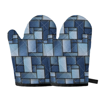 Patchwork Denim Jeans Pattern Print Oven Mitts