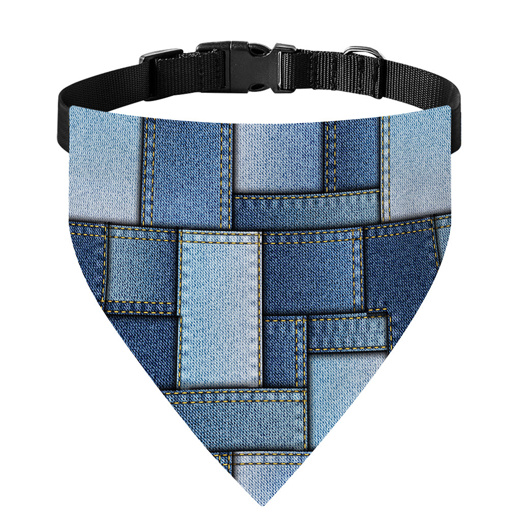 Patchwork Denim Jeans Pattern Print Over The Collar Dog Bandana