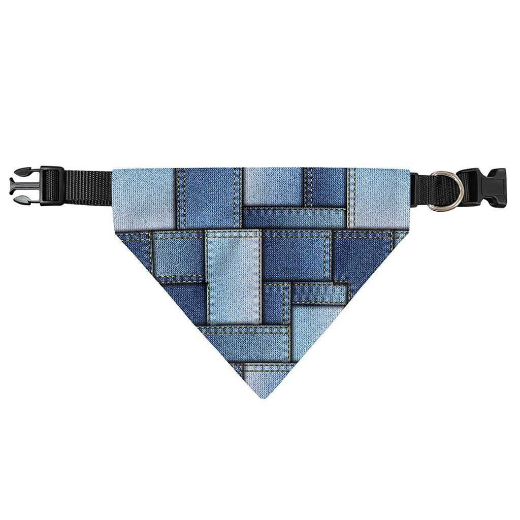 Patchwork Denim Jeans Pattern Print Over The Collar Dog Bandana