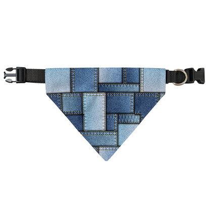 Patchwork Denim Jeans Pattern Print Over The Collar Dog Bandana