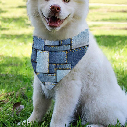 Patchwork Denim Jeans Pattern Print Over The Collar Dog Bandana