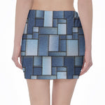 Patchwork Denim Jeans Pattern Print Pencil Mini Skirt