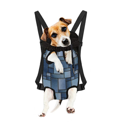 Patchwork Denim Jeans Pattern Print Pet Carrier Backpack