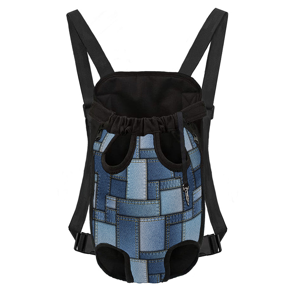 Patchwork Denim Jeans Pattern Print Pet Carrier Backpack