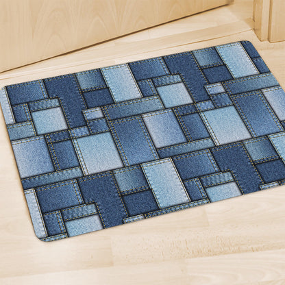Patchwork Denim Jeans Pattern Print Polyester Doormat
