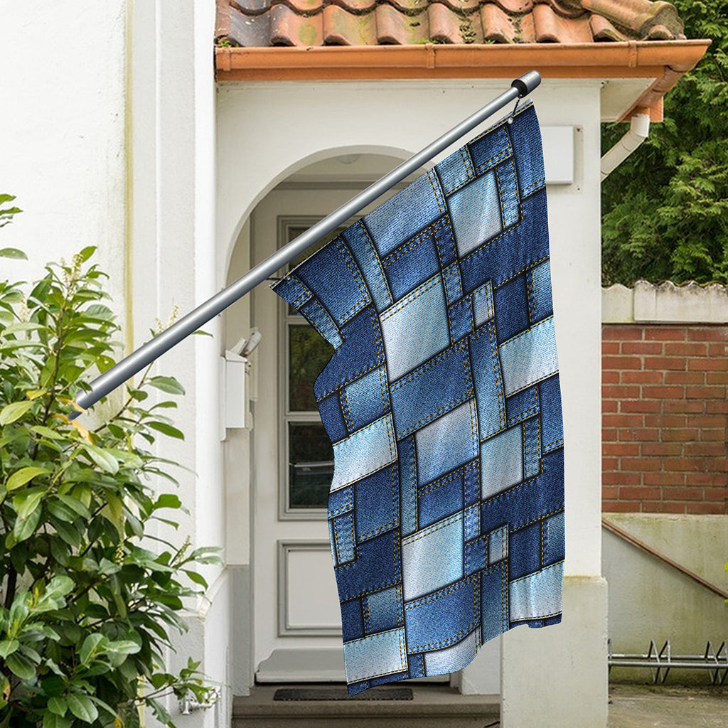 Patchwork Denim Jeans Pattern Print Polyester Flag