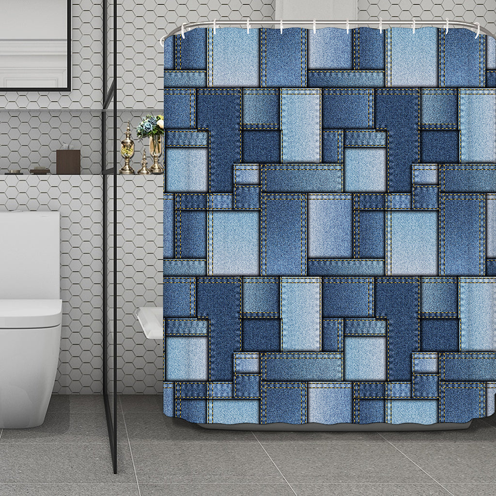Patchwork Denim Jeans Pattern Print Polyester Shower Curtain