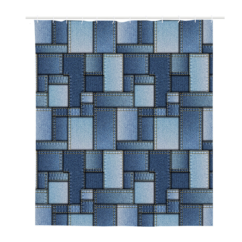 Patchwork Denim Jeans Pattern Print Polyester Shower Curtain