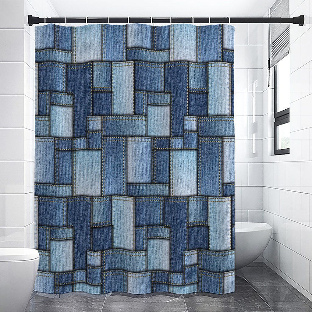 Patchwork Denim Jeans Pattern Print Premium Shower Curtain