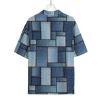 Patchwork Denim Jeans Pattern Print Rayon Hawaiian Shirt