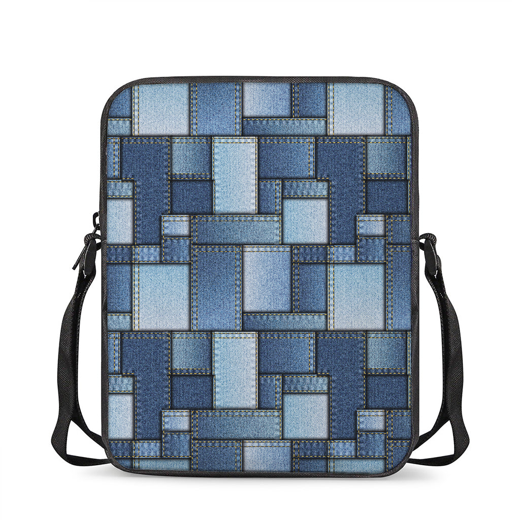 Patchwork Denim Jeans Pattern Print Rectangular Crossbody Bag