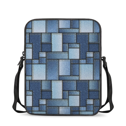 Patchwork Denim Jeans Pattern Print Rectangular Crossbody Bag