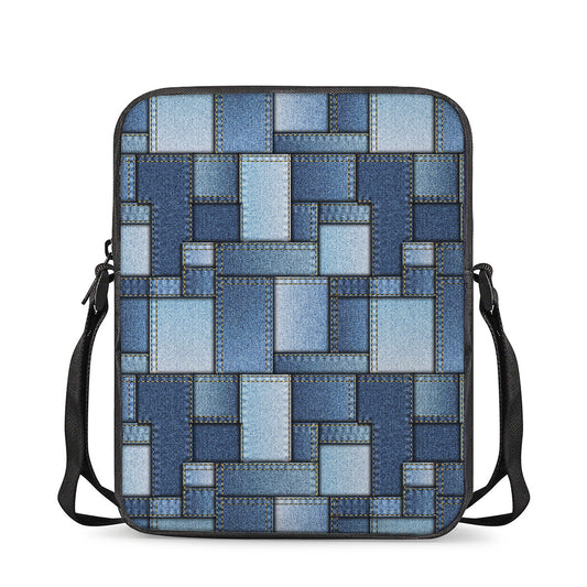 Patchwork Denim Jeans Pattern Print Rectangular Crossbody Bag