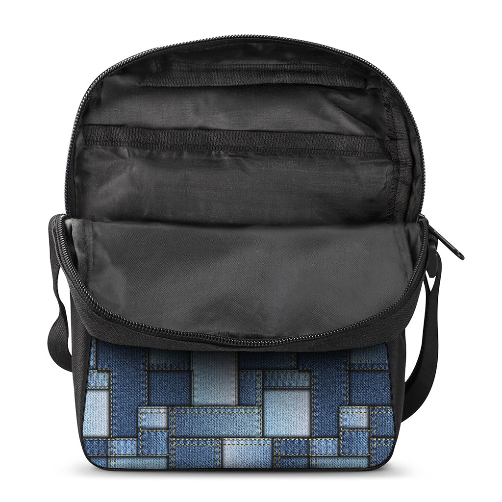 Patchwork Denim Jeans Pattern Print Rectangular Crossbody Bag