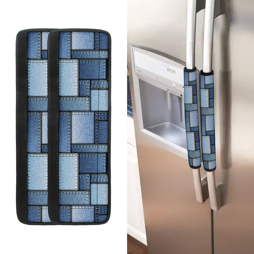 Patchwork Denim Jeans Pattern Print Refrigerator Handle Covers