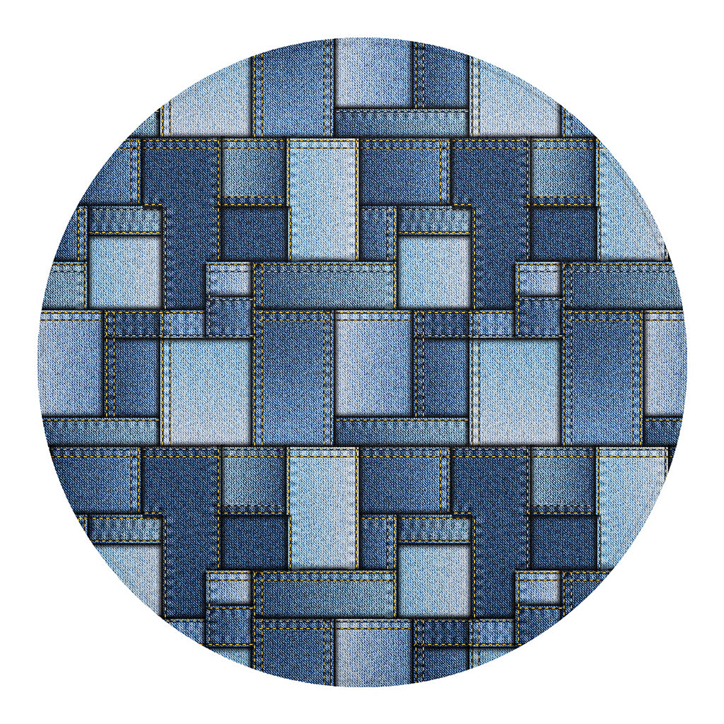Patchwork Denim Jeans Pattern Print Round Blanket