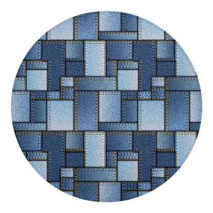 Patchwork Denim Jeans Pattern Print Round Blanket