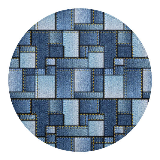 Patchwork Denim Jeans Pattern Print Round Blanket