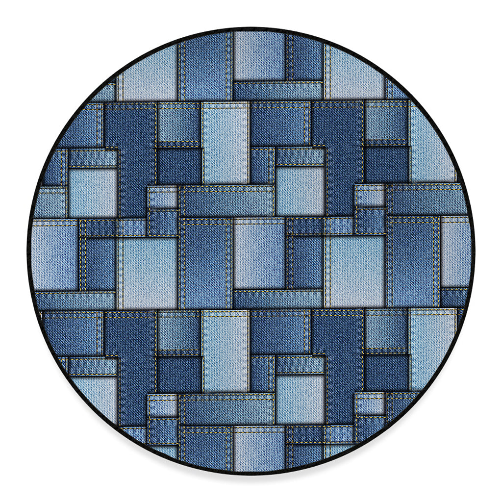 Patchwork Denim Jeans Pattern Print Round Floor Mat