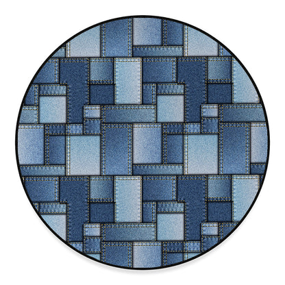 Patchwork Denim Jeans Pattern Print Round Floor Mat