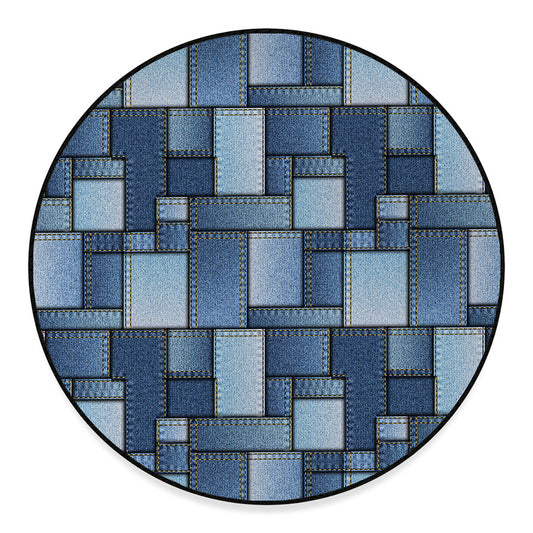 Patchwork Denim Jeans Pattern Print Round Floor Mat