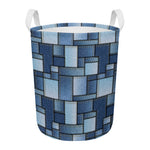 Patchwork Denim Jeans Pattern Print Round Laundry Basket