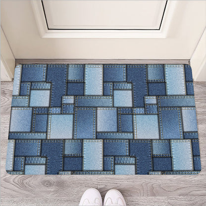 Patchwork Denim Jeans Pattern Print Rubber Doormat