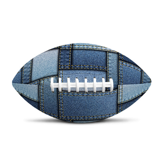 Patchwork Denim Jeans Pattern Print Rugby Ball