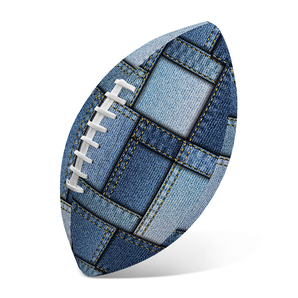 Patchwork Denim Jeans Pattern Print Rugby Ball