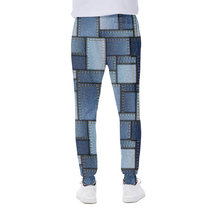 Patchwork Denim Jeans Pattern Print Scuba Joggers
