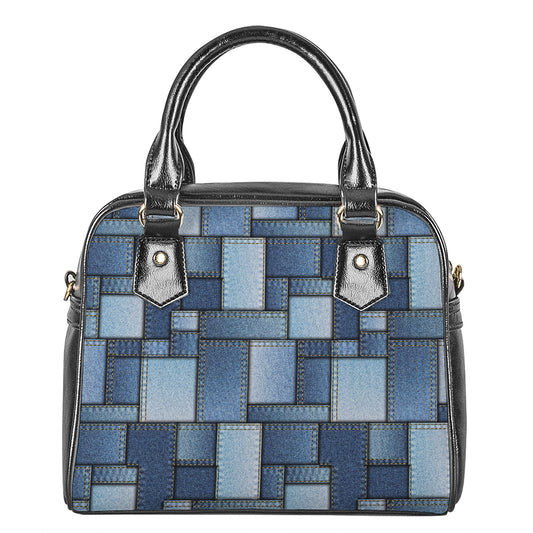 Patchwork Denim Jeans Pattern Print Shoulder Handbag