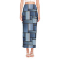Patchwork Denim Jeans Pattern Print Side Slit Maxi Skirt