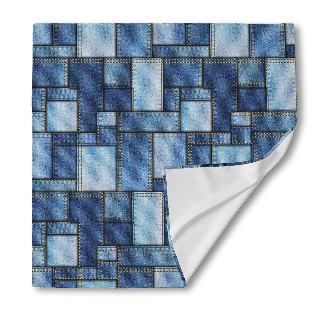 Patchwork Denim Jeans Pattern Print Silk Bandana