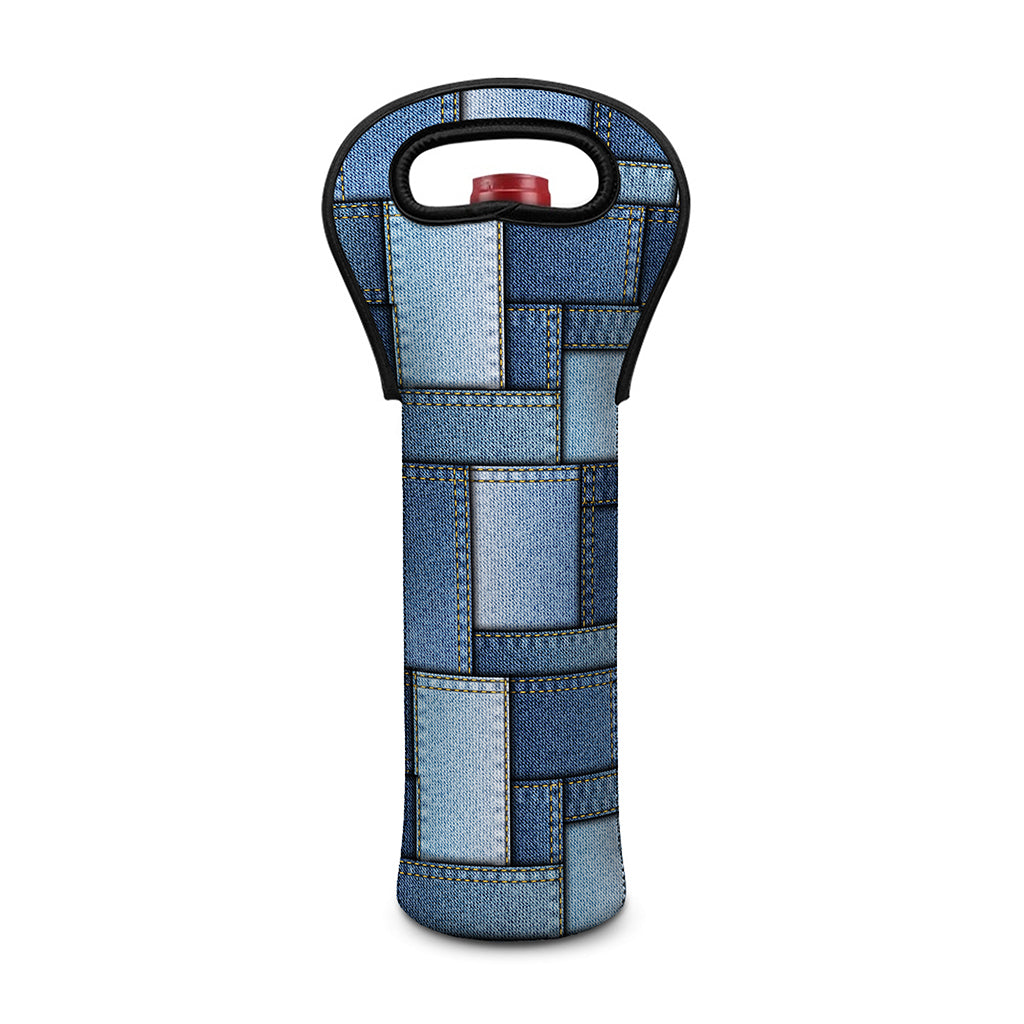 Patchwork Denim Jeans Pattern Print Single Neoprene Wine Tote