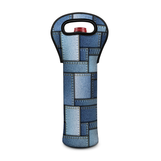 Patchwork Denim Jeans Pattern Print Single Neoprene Wine Tote