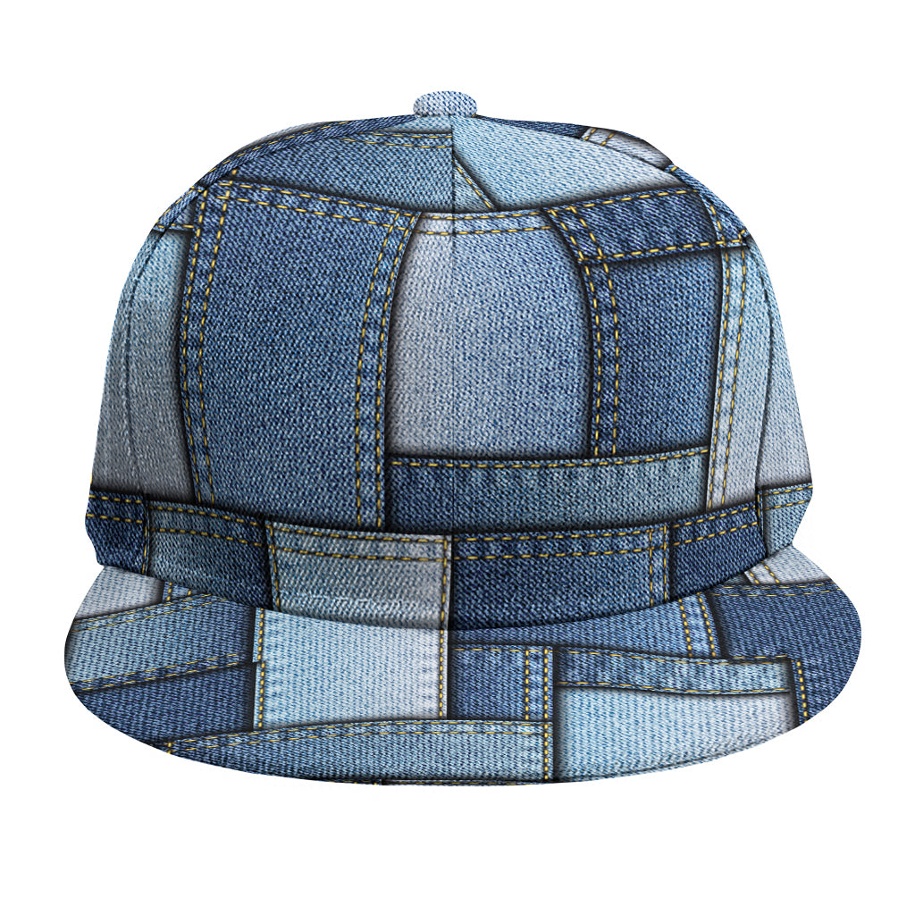 Patchwork Denim Jeans Pattern Print Snapback Cap